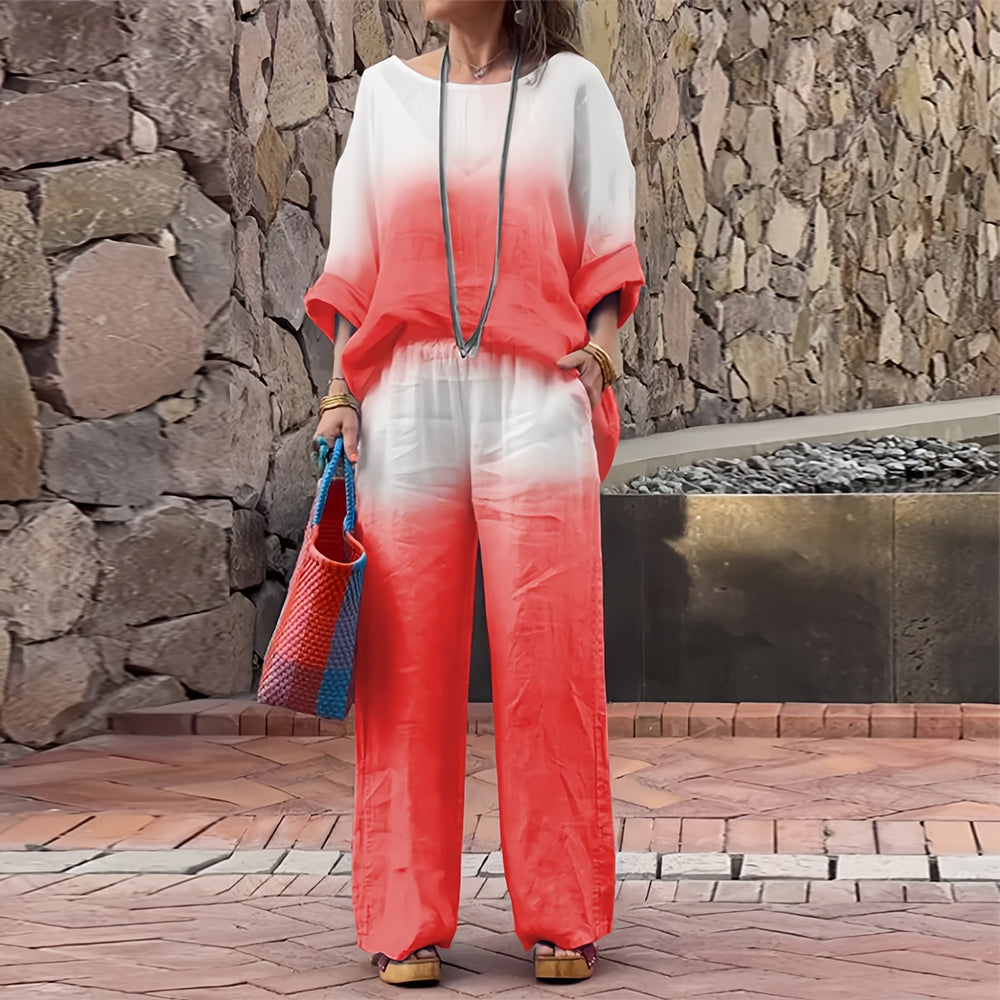 Variant image for Kvinnors T-shirt och Byxor Färggradient Bomull och Linne-42