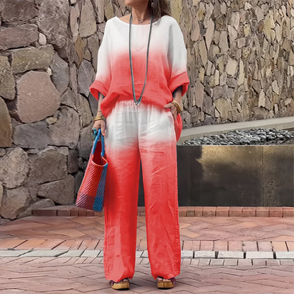 Variant image for Kvinnors T-shirt och Byxor Färggradient Bomull och Linne-42