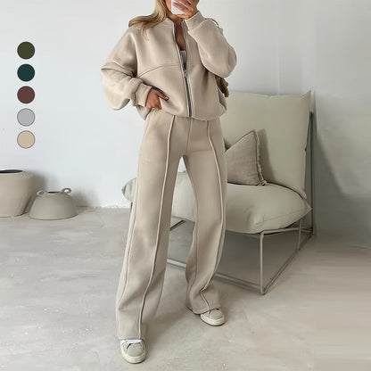 Dam Casual Set Långärmad Tröja med Dragkedja Polyester-3