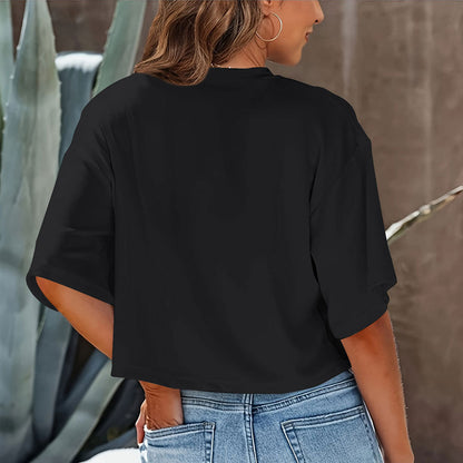 Kvinnors Kort T-shirt Enfärgad Polyester Rund Halsringning-4