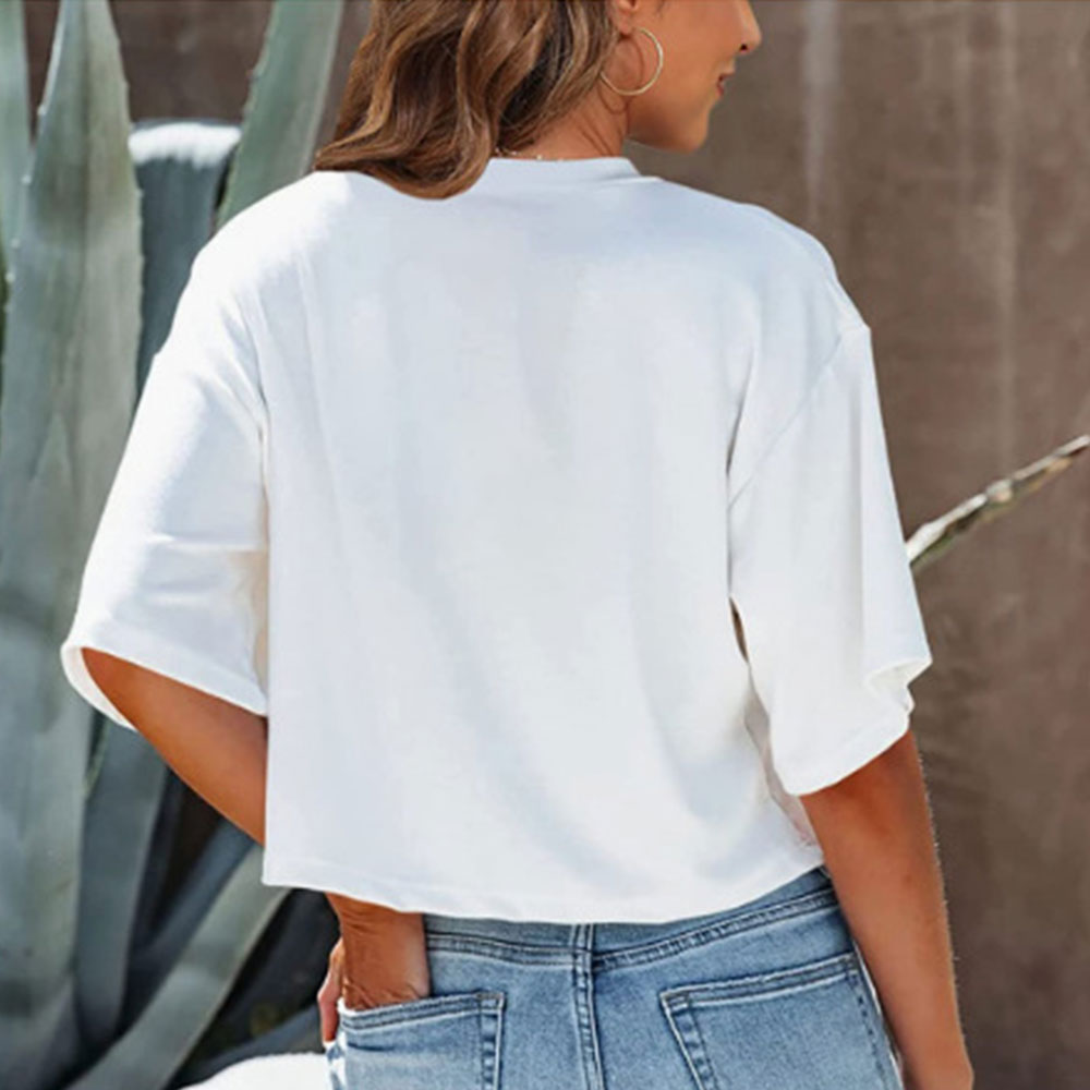 Kvinnors Kort T-shirt Enfärgad Polyester Rund Halsringning-2