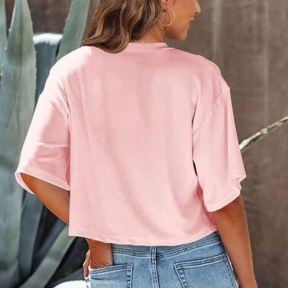 Kvinnors Kort T-shirt Enfärgad Polyester Rund Halsringning-6