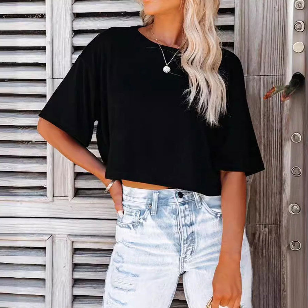 Variant image for Kvinnors Kort T-shirt Enfärgad Polyester Rund Halsringning-6