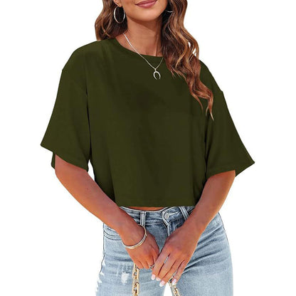 Variant image for Kvinnors Kort T-shirt Enfärgad Polyester Rund Halsringning-21