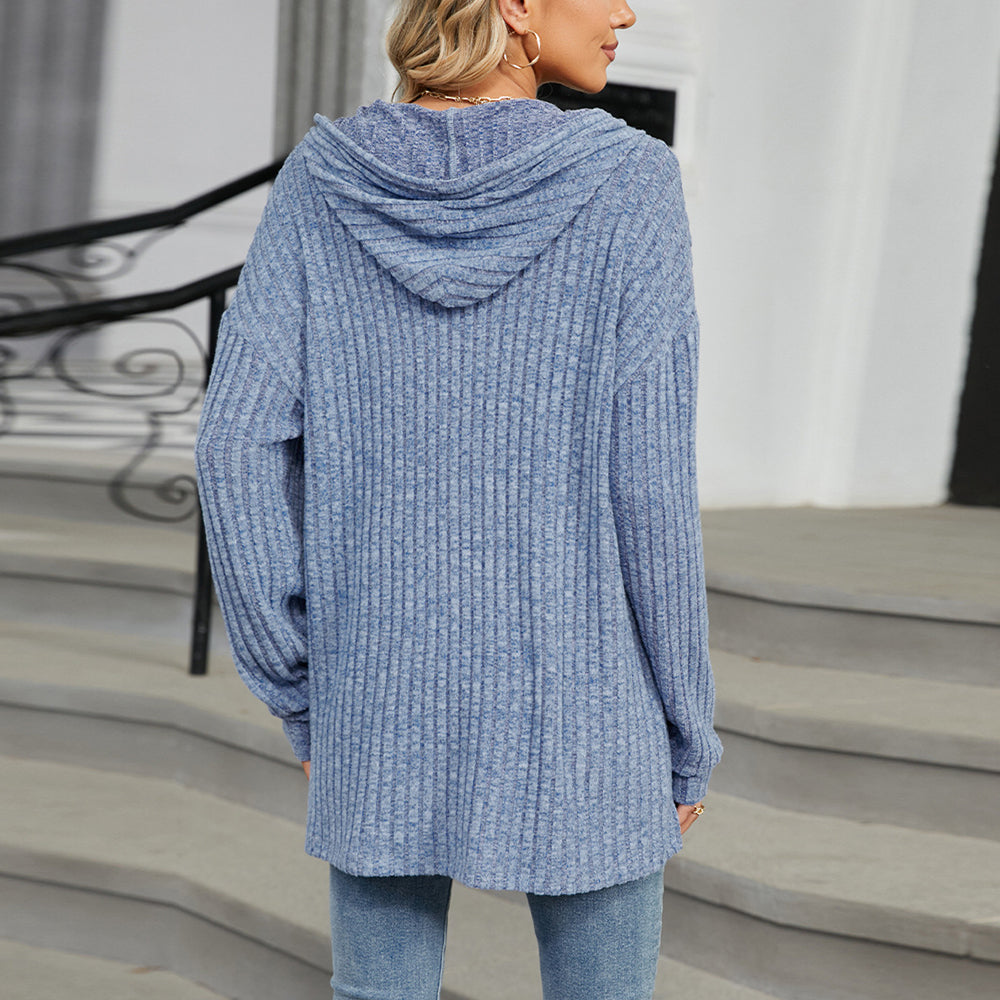 Kvinnors Långärmad Tröja med Huva Polyester Avslappnad-3