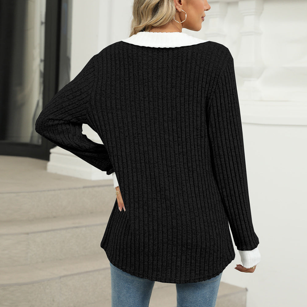 Kvinnors Långärmad T-shirt Revers Polyester Lös Passform-3