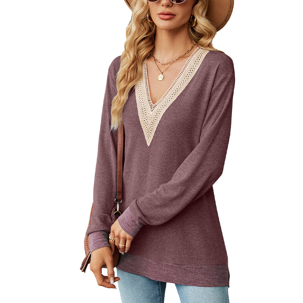Variant image for Kvinnors Långärmad T-shirt V-ringning Polyester-41