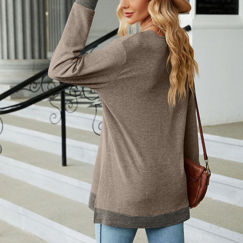 Kvinnors Långärmad T-shirt V-ringning Polyester-3