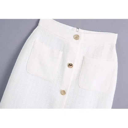 Dam Midi Kjol med Knappdetaljer Polyester-3