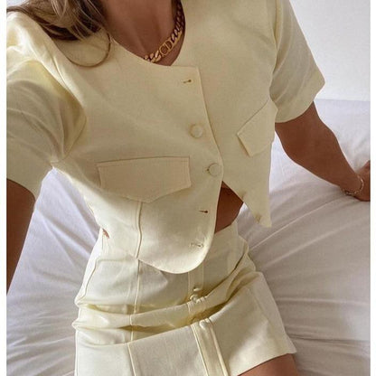 Dam Kortärmad Skördetopp Vintage Polyester-6