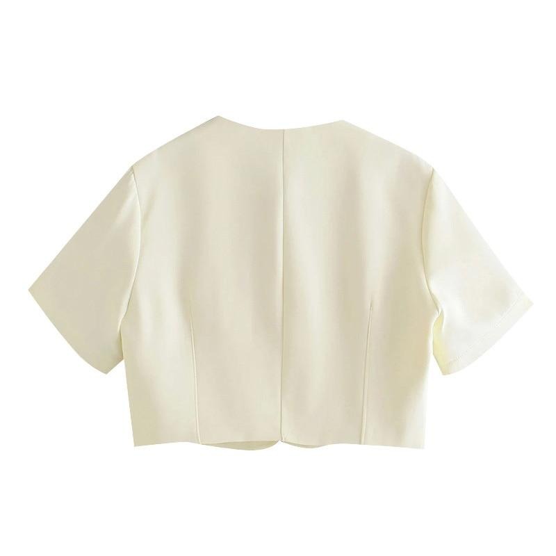 Dam Kortärmad Skördetopp Vintage Polyester-2