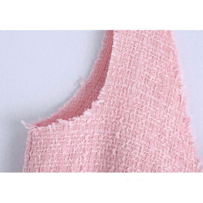 Dam Tank Top V-ringning Rynkad Polyester-5