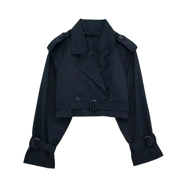 Variant image for Kort Trenchcoat Dam Avslappnad Stil Högkvalitativt Tyg-1