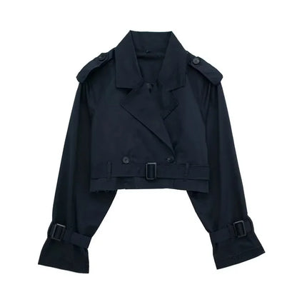 Variant image for Kort Trenchcoat Dam Avslappnad Stil Högkvalitativt Tyg-1