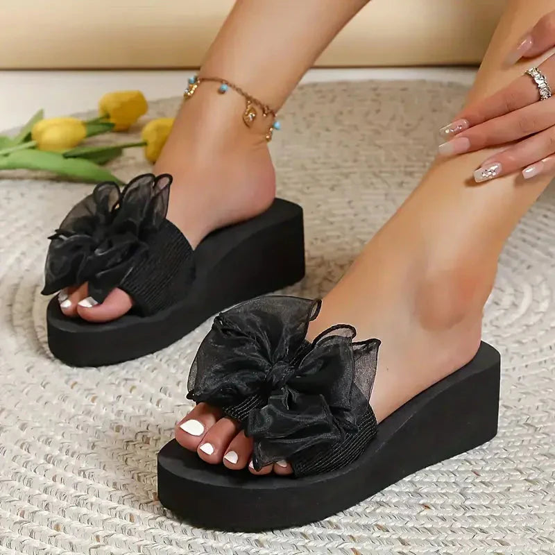 Dam Kilsandaler med Bowsnörning och Plattform Textil-4