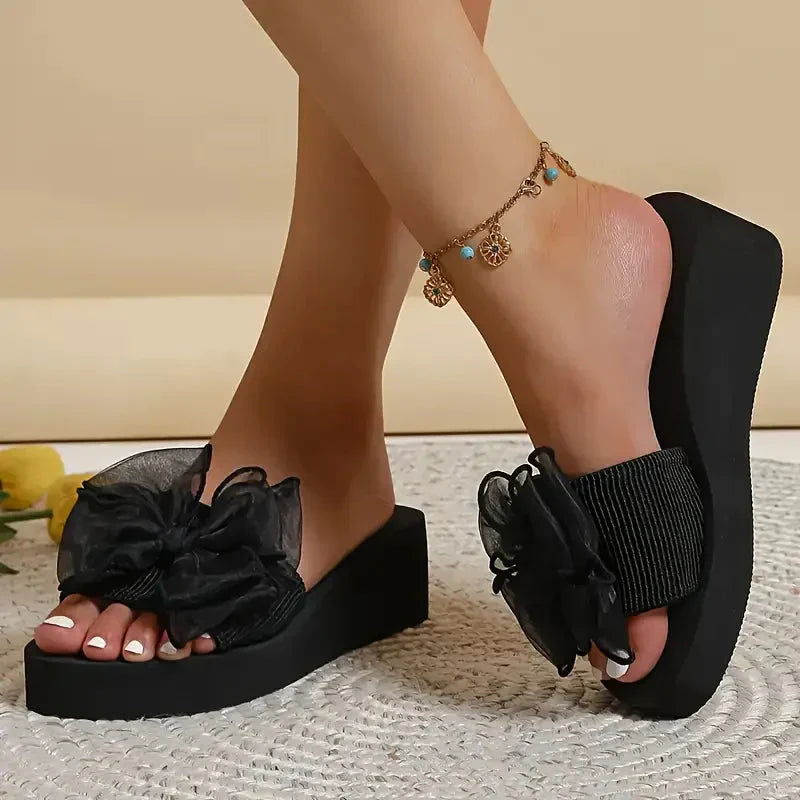 Dam Kilsandaler med Bowsnörning och Plattform Textil-5