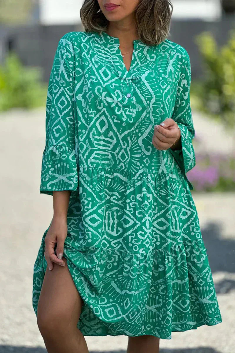 Variant image for Dam Fritidsklänning Geometriskt Mönster V-ringning Lätta Tyger-25