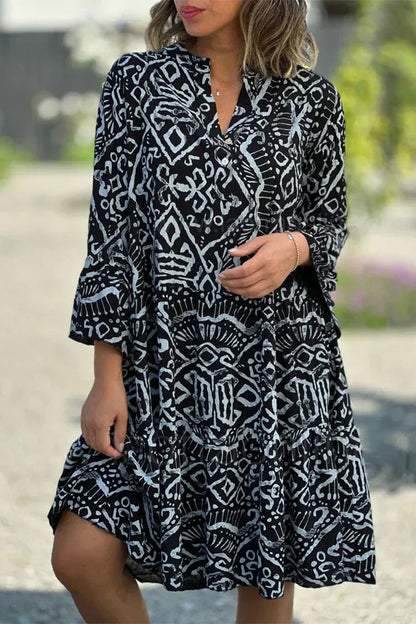 Variant image for Dam Fritidsklänning Geometriskt Mönster V-ringning Lätta Tyger-17