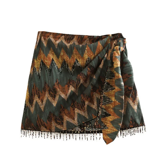 Svart Minikjol med Geometriskt Mönster för Dam – Vintage Stil i 100% Polyester, Lekfull och Bekväm Passform 1