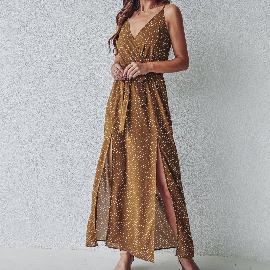 Maxiklänning Dam Prickig Lätt Polyester för Sommar – Elegant och Bekväm Maxi Klänning i Normal Passform 8