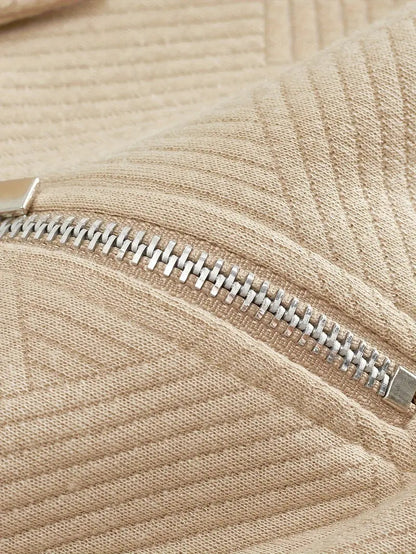 Stickad Dam Tröja Med Blixtlås Geometrisk Design Mjuk Polyesterblandning-5