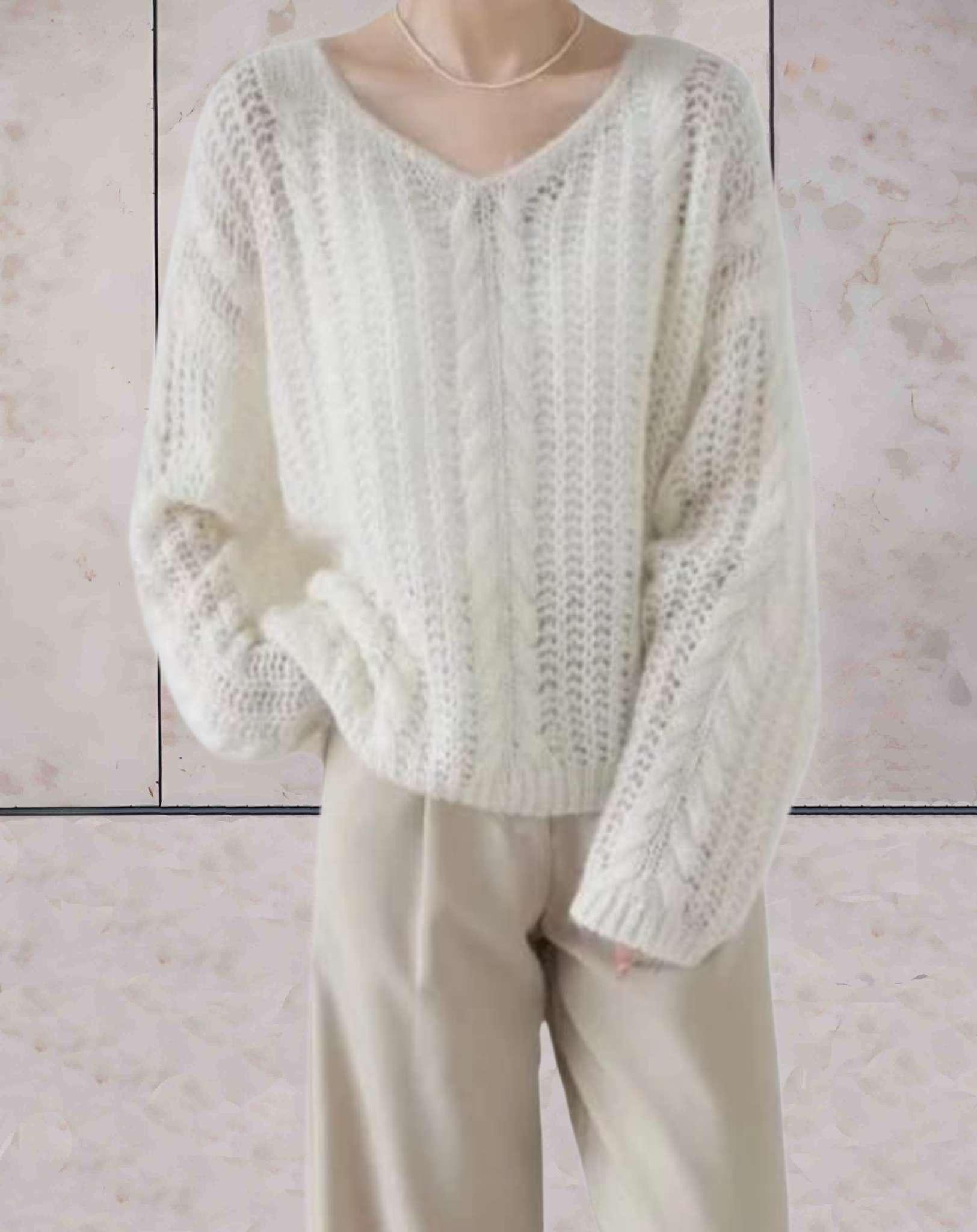 Dam Stickad Tröja Överdimensionerad V-Hals Akryl 3