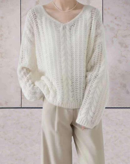 Dam Stickad Tröja Överdimensionerad V-Hals Akryl 3