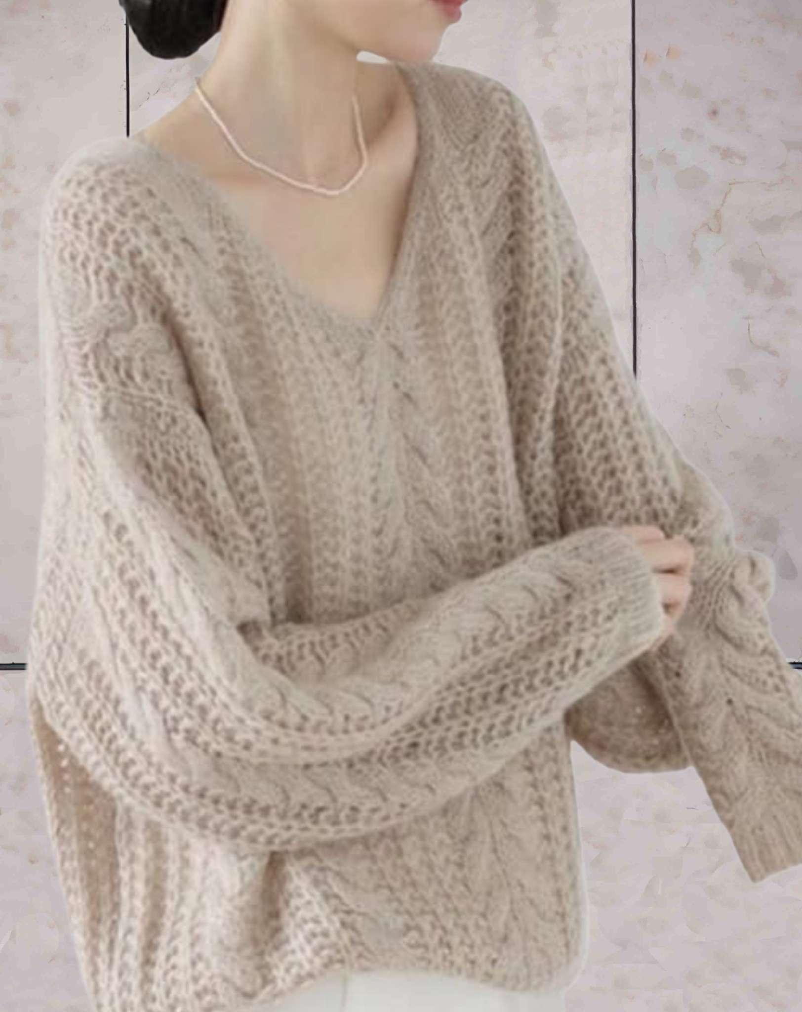 Dam Stickad Tröja Överdimensionerad V-Hals Akryl 5