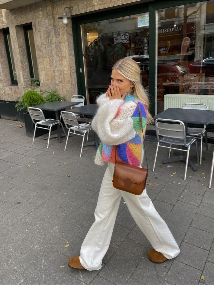 Dam Stickad Tröja Färgglad Mjuk Akrylblandning-6