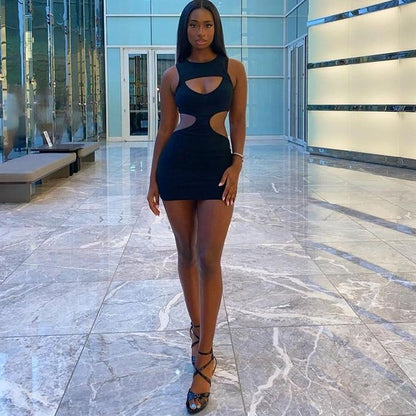 Dam Miniklänning Kroppsbetonad Utdrag Polyester Utan Ärmar-2