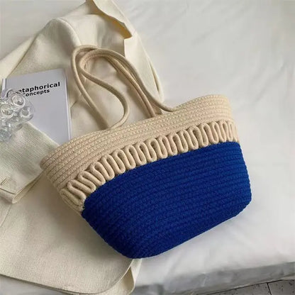 Kvinnors Handgjord Strandväska i Halm och Stickmaterial - Rymlig Bohemisk Design för Sommarens Äventyr 11