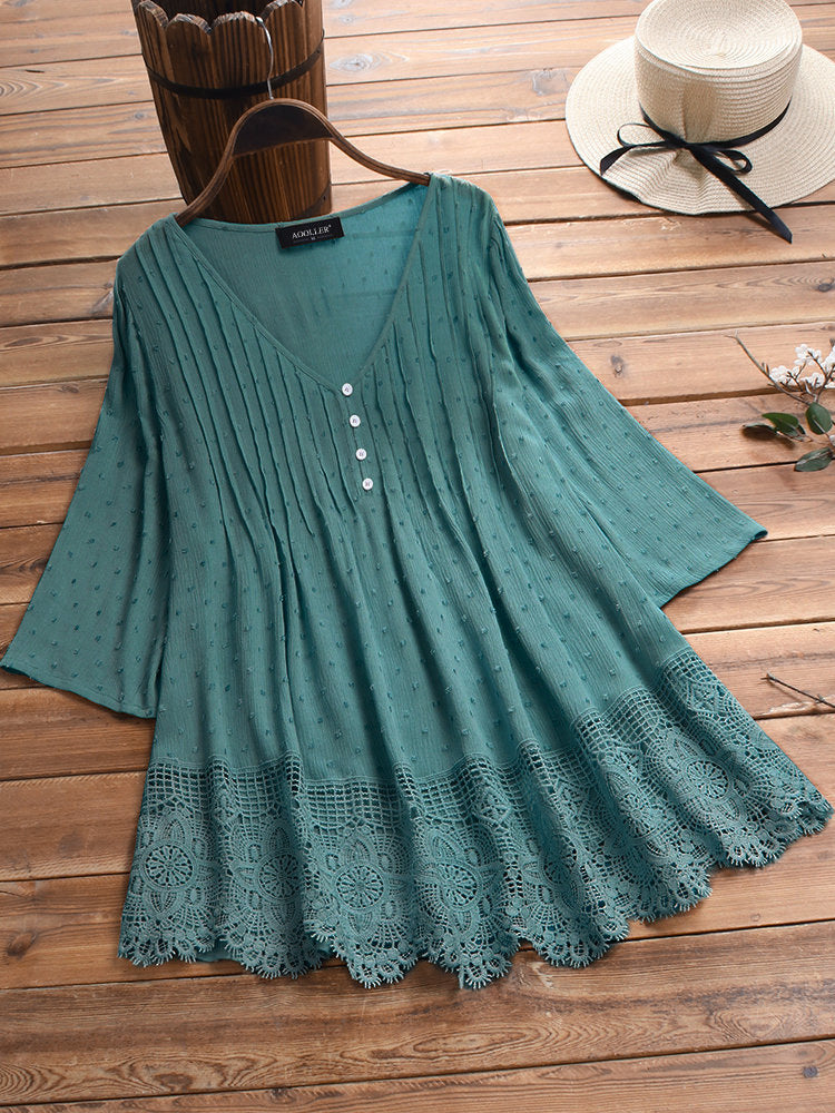 Variant image for Kvinnors Lång Skjorta V-Neck Polyester Eleganta Stil-13