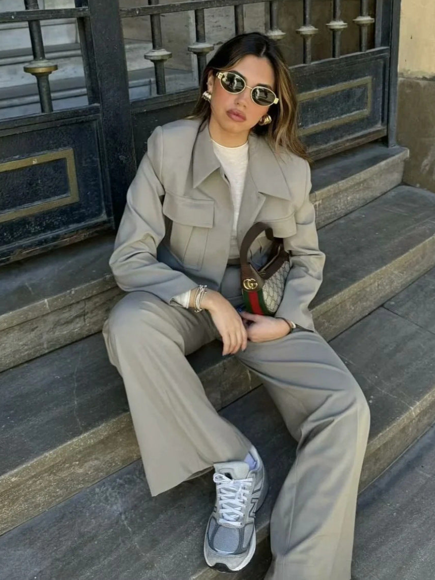 Kvinnors Hög Midja Blazer Set i Högkvalitativt Tyg-2
