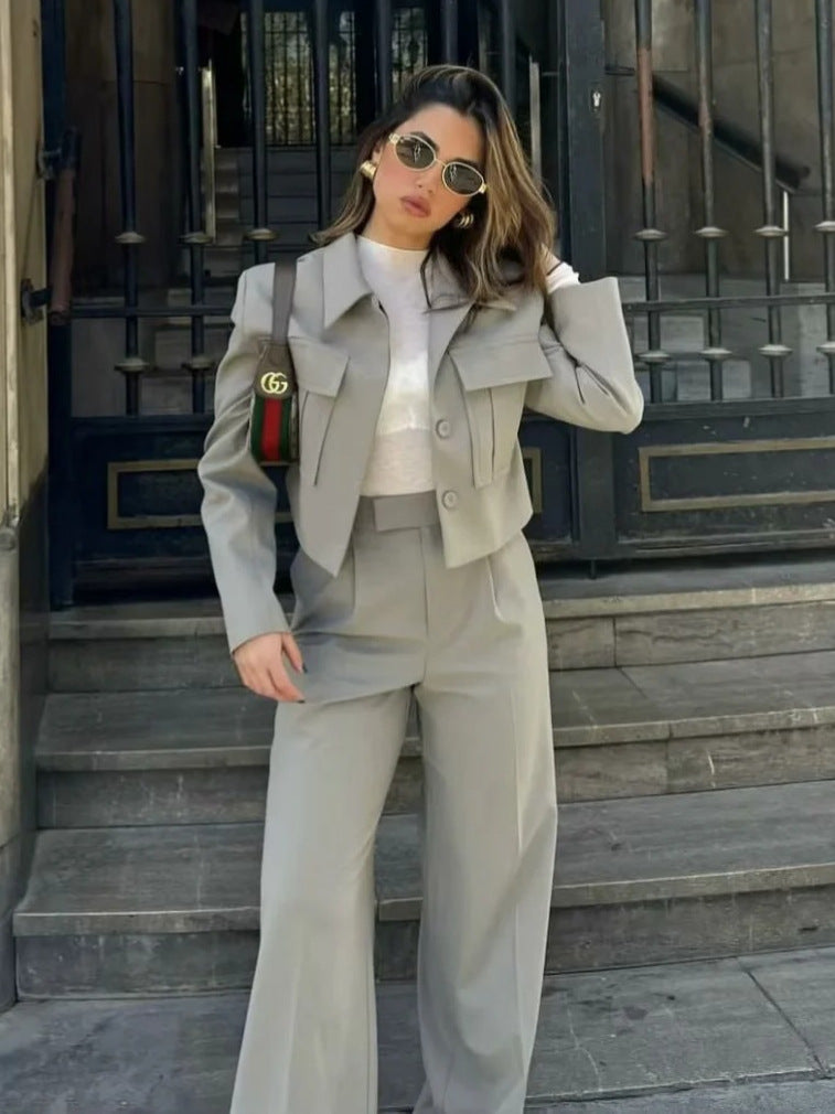 Kvinnors Hög Midja Blazer Set i Högkvalitativt Tyg-3
