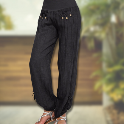 Snygga Byxor Dam Lätta Hög Midja 100% Bomull 3