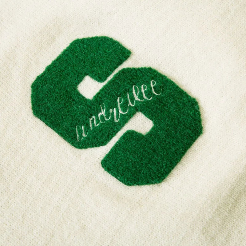 Herr Varsity Tröja V-hals Mjuk Bomullsmix med Randiga Manschetter-5