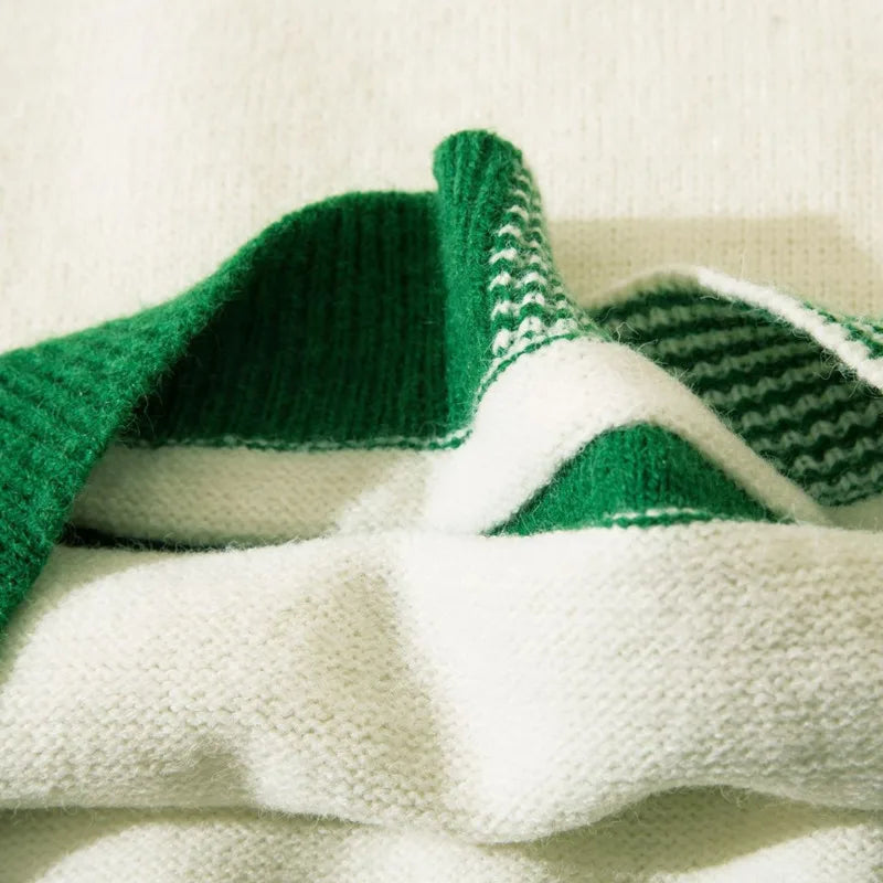 Herr Varsity Tröja V-hals Mjuk Bomullsmix med Randiga Manschetter-4