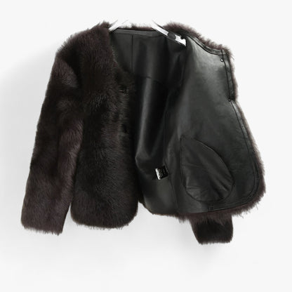 Dam Cardigan Syntetisk Päls Långärmad med Fickor-2