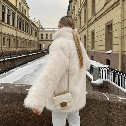 Kvinnor Kort Jacka i Konstpäls Fluffig Design Elegant Varm-2