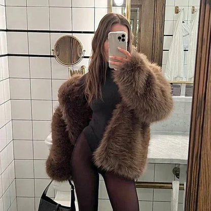Kvinnor Kort Jacka i Konstpäls Fluffig Design Elegant Varm-1