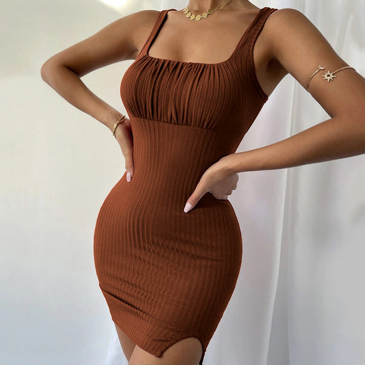 Kvinna Bodycon Klänning Ärm- och Spaghettiband Stickad A-linjeform 0