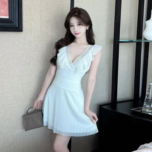 Kvinna Kjolklänning Rüsche-del Spaghetti Band Polyester Spandex 0