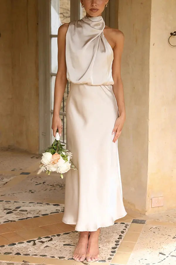 Kvinnors Ärmlös Klänning Draperad Satin 3