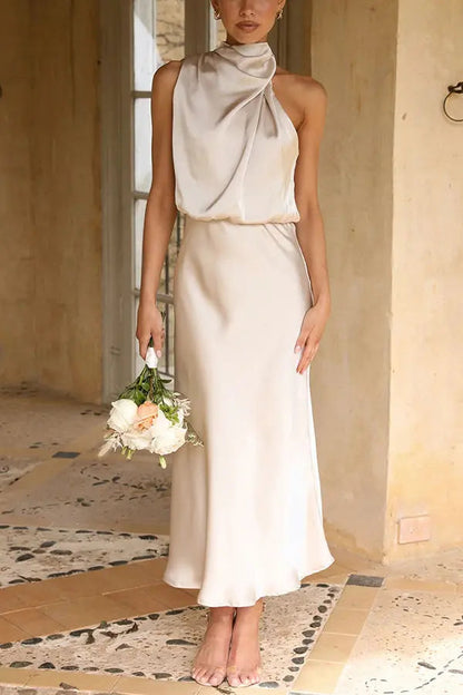 Kvinnors Ärmlös Klänning Draperad Satin 3