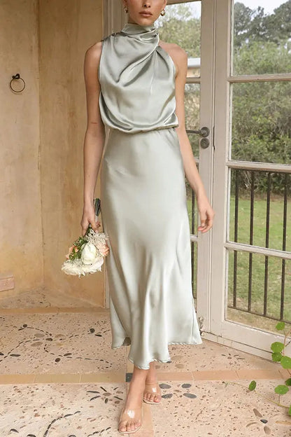 Kvinnors Ärmlös Klänning Draperad Satin 4