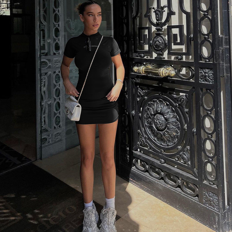 Kvinnors Bodycon Klänning Kortärmad Polyester Ståkrage 0