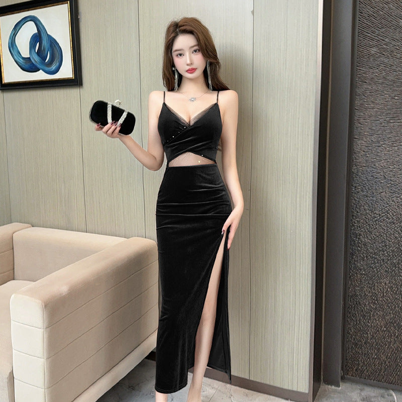 Kvinnors Cami Klänning Delad Midja Sammet 0