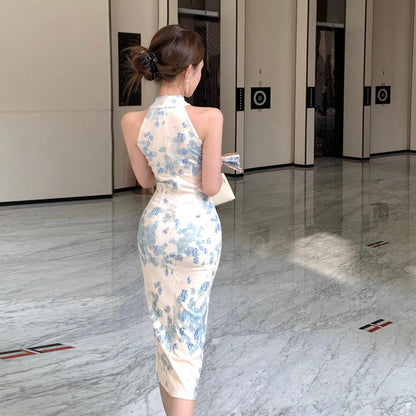 Kvinnors Cheongsam Klänning Vintage Patchwork Utan Ärmar Högkvalitativt Tyg 4