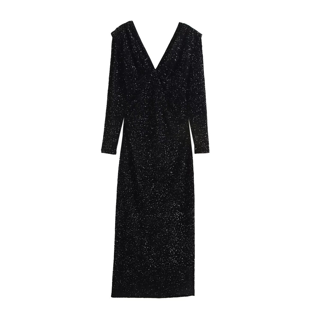 Kvinnors Klänning V-ringning Långa Ärmar Paljetter 0