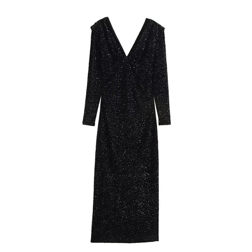 Kvinnors Klänning V-ringning Långa Ärmar Paljetter 0